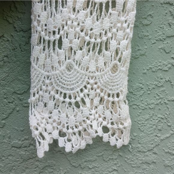 NWOT FORGOTTEN GRACE 100% Cotton Knit Cream Long Sleeve See-Thru Lace Up Top M - Picture 5 of 8